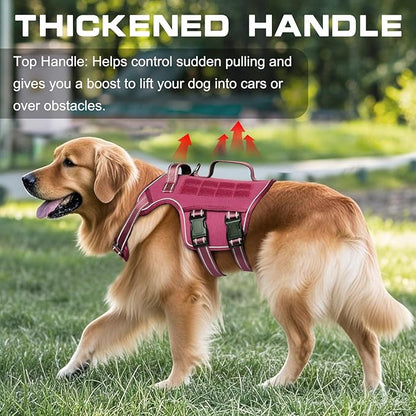 Tactical Dog Harness Medium Sized, Heavy Duty No Pull Dog Harness with Handle, Easy On and Off Service Dog Vest with Molle System, Reflective Pet Vest for Walking Hiking Training