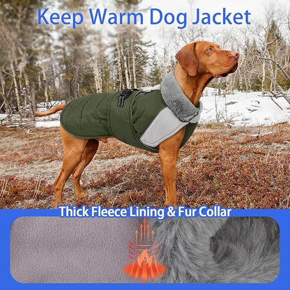 MIGOHI Comfortable Large Dog Coat - Waterproof Dog Coat with Reflective Strips,Windproof XXL Dogs Jacket with Warm Turtleneck, Snow Coats for Large Dogs,Labrador Golden Retriever,2XL,ArmyGreen