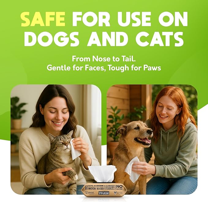 Lick-Safe Daily Pet Wipes for Dogs & Cats - Vet-Approved & Hypoallergenic - Cleans Mud, Odor & Dander - Wipes for Paws, Face & Butt - 10% to Charity - Earth-Friendly & Unscented Cleaning - Pack of 200