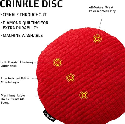 Playology Dog Toys | Plush Toy Crinkle Disc for Dogs | Jumbo Beef Scented Toy - Easy to Clean and Made from Non Toxic Materials