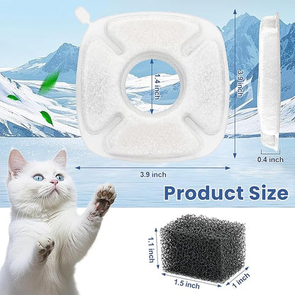 32 Pack Cat Water Fountain Filters, 16 Pcs Replacement Cats Fountain Filters & 16 Pcs Pre-Filter Sponges for 95oz/2.8L 135oz/4L 67oz/2L Automatic Pet Water Fountain Cat Dog Water Dispenser Filter