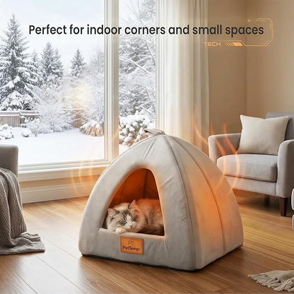 Heated Cat Bed for Indoor Cats, 2-in-1 Heated Cat Cave & Cuddler Warming Bed with Built-in 22W Heating Pad, Machine Washable Thermo-Pet Nest Furniture for Small to Medium Cats 17.3 X 17.3 in