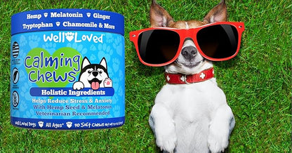 Calming Chews for Dogs - Dog Calm Treats, Made in USA, Vet Developed, Behavior Support, Stress, Separation, Fireworks, Travel, Melatonin, Natural & Holistic, 90 Count