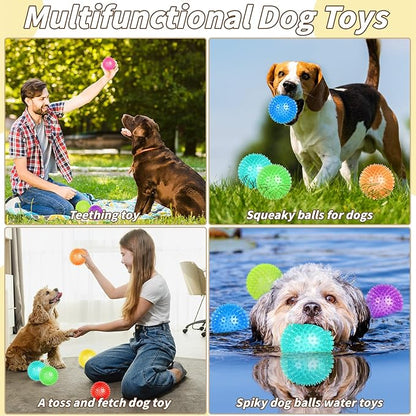 36 Pcs 2.5 in Squeaky Dog Toy Balls Spiky Dog Balls Chew Toy for Teething Durable High Bounce TPR Fetch Toy 9 Colors Water Toys for Small Medium Dogs Aggressive Chewers Clean Teeth and Training