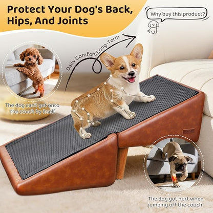 Dog Stairs for Small Dogs and Cats 16" H - with Encrypted Dot-Grip Non-Slip Surface, 2-in-1 Pet Ramp & Steps for Bed/Couch, Foldable Split Ottoman with Solid Wood Frame, Sturdy & Portable for Puppies