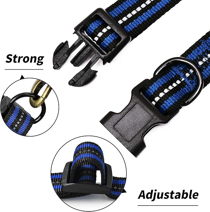 Mile High Life Reflective Dog Collar | Nylon Pet Collars wiith Buckle | Light Weight Puppy Collars | Blue Dog Collars for Medium Dogs (Blue, M)
