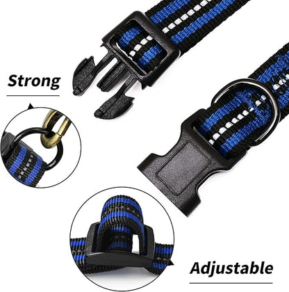 Mile High Life Reflective Dog Collar | Nylon Pet Collars wiith Buckle | Light Weight Puppy Collars | Blue Dog Collars for Medium Dogs (Blue, M)