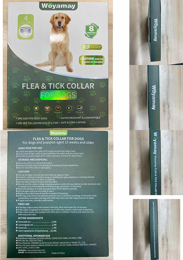 Flea and Tick Prevention for Dogs, 4 Pack Flea Collar for Dogs, Dog Flea and Tick Treatment, 32 Months Protection, Waterproof, Adjustable Collar for Dog, One Size Fits All for All Breeds, Black