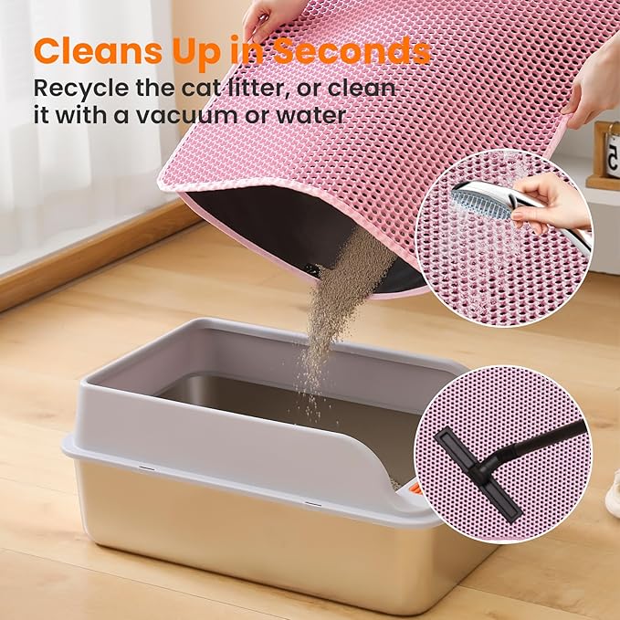 Petinstinct Small Cat Litter Mat, 20x14’’ Double Layer Honeycomb Cat Litter Box Mat, Non Slip Waterproof Urine Proof Litter Trapping Mat for Floor, Kitty Litter Pad, Indoor Pet Supplies, Pink