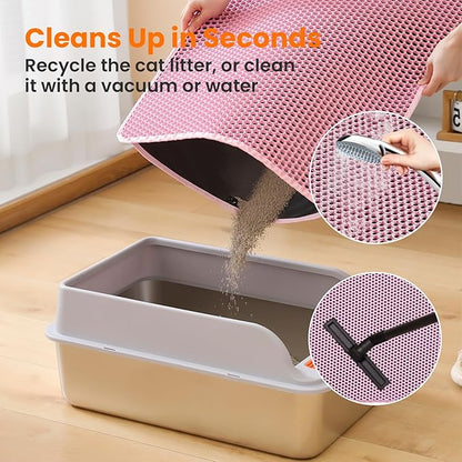 Petinstinct Small Cat Litter Mat, 20x14’’ Double Layer Honeycomb Cat Litter Box Mat, Non Slip Waterproof Urine Proof Litter Trapping Mat for Floor, Kitty Litter Pad, Indoor Pet Supplies, Pink