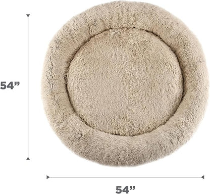 Best Friends by Sheri The Original Calming Donut Dog Bed – Washable Plush Pet Bed for XXL Breeds up to 210 lbs, Shag Faux Fur, Taupe, XXL (54" x 54")