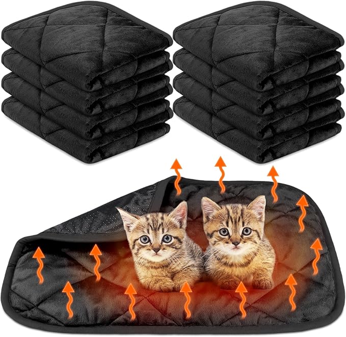 Clysee 8 Pack Self Heating Cat Mat Self Warming Cat Bed Extra Warm Thermal Pet Bed Mat Reflects Body Heat Washable Dog Crate Pad for Indoor Outdoor Pets(Black,16 x 20 Inch)