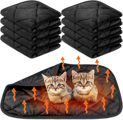 Clysee 8 Pack Self Heating Cat Mat Self Warming Cat Bed Extra Warm Thermal Pet Bed Mat Reflects Body Heat Washable Dog Crate Pad for Indoor Outdoor Pets(Black,16 x 20 Inch)