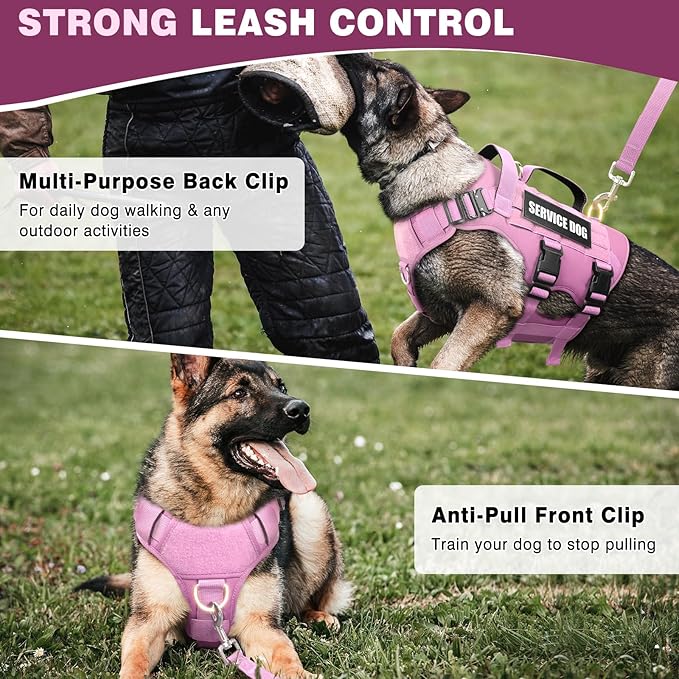 WINSEE Service Dog Vest Harness for Medium Dog, Tactical Working MOLLE Vest with 10 Pet Patches, No Pull Heavy Duty Harness for Training Walking