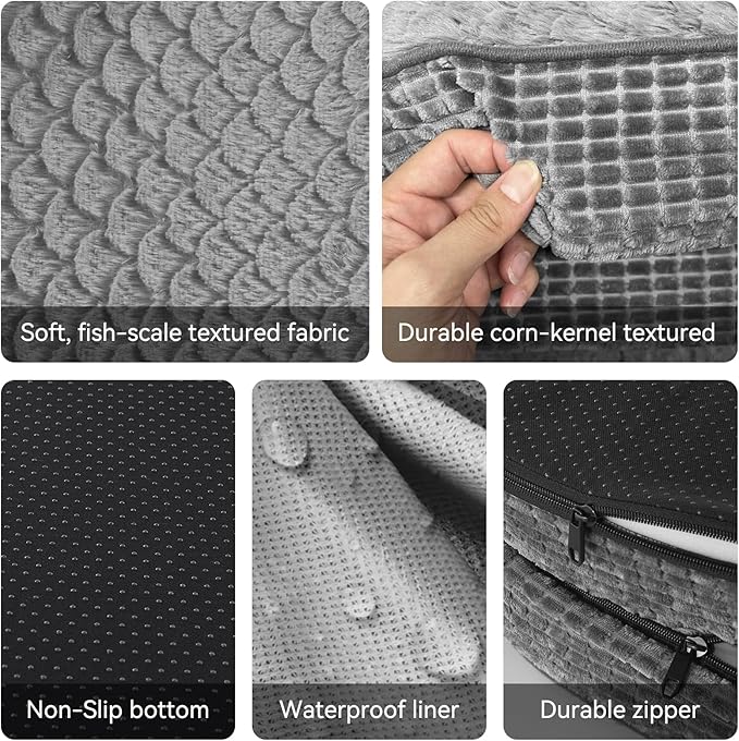 JOEJOY Orthopedic Dog Bed for Medium Dogs, Egg-Crate Memory Foam Pet Bed with Bolster Sides, Waterproof Lining, Removable Washable Cover & Non-Slip Bottom, Grey