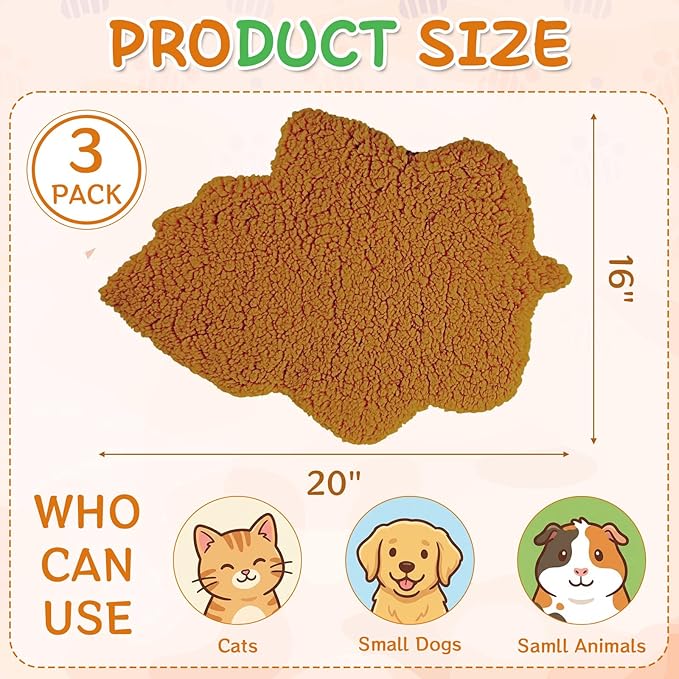 BrightRow 3 Pack Self Warming Pet Bed Leaf Shape Self Heating Cat Dog Mat Washable Thermal Sleeping Pad for Indoor Outdoor Hedgehog, Bunny, Sugar Glider, Rat, Chinchilla(Orange,Small-16 x20)