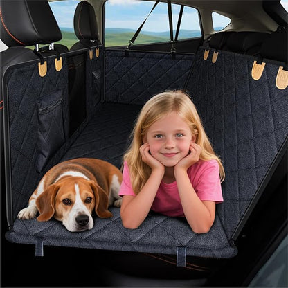 PAWPROVED Dog Car Seat Cover for Back Seat, Waterproof Dog Seat Cover for Back Seat, Hard Bottom Back Seat Pet Cover for Dogs, Large-Space Hammock for Car Truck SUV, Pet Seat Cover Holds 450lbs(Black)
