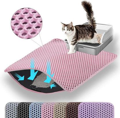 Petinstinct Small Cat Litter Mat, 20x14’’ Double Layer Honeycomb Cat Litter Box Mat, Non Slip Waterproof Urine Proof Litter Trapping Mat for Floor, Kitty Litter Pad, Indoor Pet Supplies, Pink