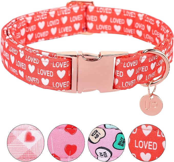 UP URARA PUP Valentine's Dog Collar,Red Heart Dog Collar for Small Medium Large Girl Boy Dogs or Cats, Wedding Dog Collar Match Dog Leash, Pet Collar with Metal Buckle, L