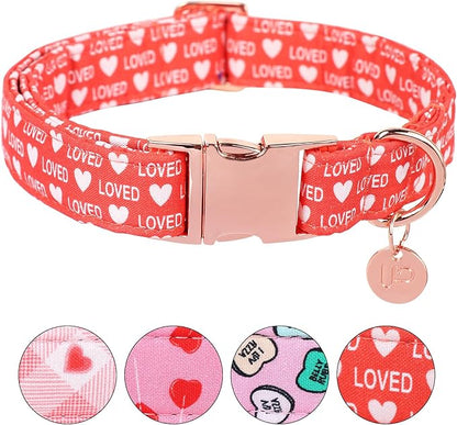 UP URARA PUP Valentine's Dog Collar,Red Heart Dog Collar for Small Medium Large Girl Boy Dogs or Cats, Wedding Dog Collar Match Dog Leash, Pet Collar with Metal Buckle, L