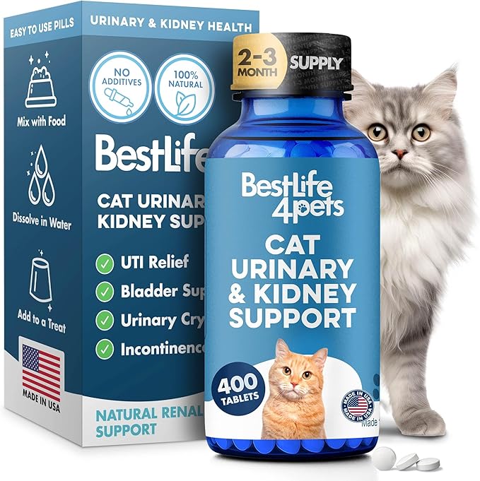 Cat UTI Remedy & Kidney Support for Cats, Natural Urinary Tract Infection and Cat Bladder Crystals Treatment Helps Flush Out Kidney Stones, Clears Infection, & Improves Kidneys Health, 400 Tiny Pills