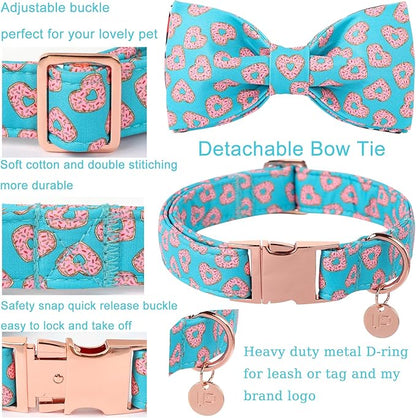 Valentine’s Day Dog Collar with Bow Tie,Donut Heart Bowtie Collar with Metal Buckle,Valentine’s Day Gift Pet Collar for Puppy Girl Boy Dog or Cat, Comfortable Dog Collar, XS, Neck 8-12in