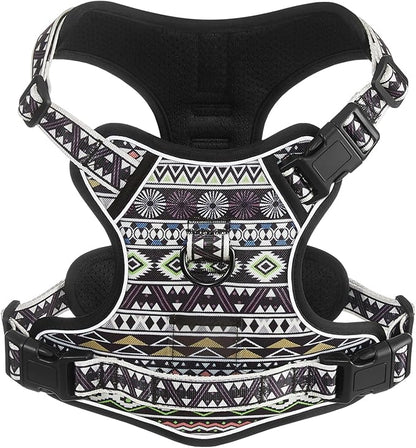 Light Dog Harness for Small Sized Dog Breeds, No Pull Pet Harness with 2 Leash Clips, Adjustable Soft Padded Dog Vest, Reflective Pet Oxford Vest, Puggle, Terriers, Beagle, Black Ethnic, Small