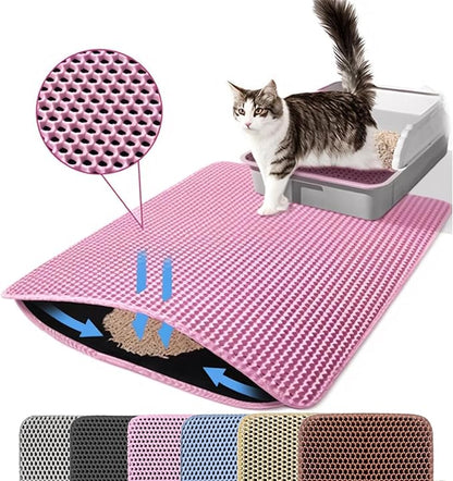 Petinstinct Jumbo Cat Litter Mat, 46x26 Inches Double Layer Honeycomb Litter Trapping Mat, Non Slip Waterproof Urine Proof Extra Large Cat Litter Box Mat, Kitten Supplies and Essentials, XXL, Pink