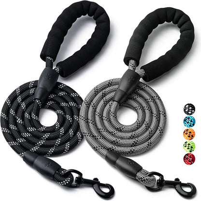 2 Pack Dog Leash, 4/5//6 FT Heavy Duty Nylon Rope Pet Leashes with Comfortable Padded Handle, Reflective Dog Leashes for Small Medium and Large Dogs (6FT-3/8,Black/Grey)