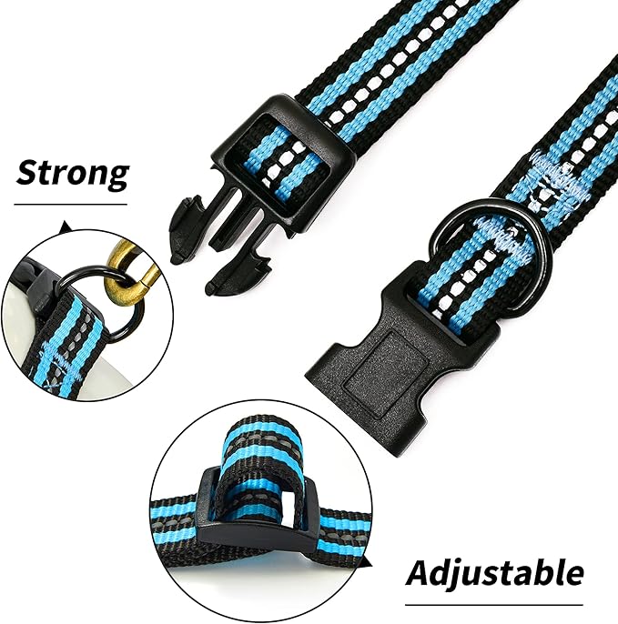 Mile High Life Reflective Dog Collar | Nylon Pet Collars wiith Buckle | Light Weight Puppy Collars | Light Blue Dog Collars for Medium Dogs (Light Blue, M)