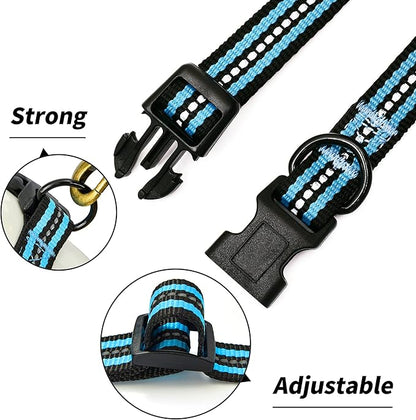 Mile High Life Reflective Dog Collar | Nylon Pet Collars wiith Buckle | Light Weight Puppy Collars | Light Blue Dog Collars for Small Dogs (Light Blue, X-S)