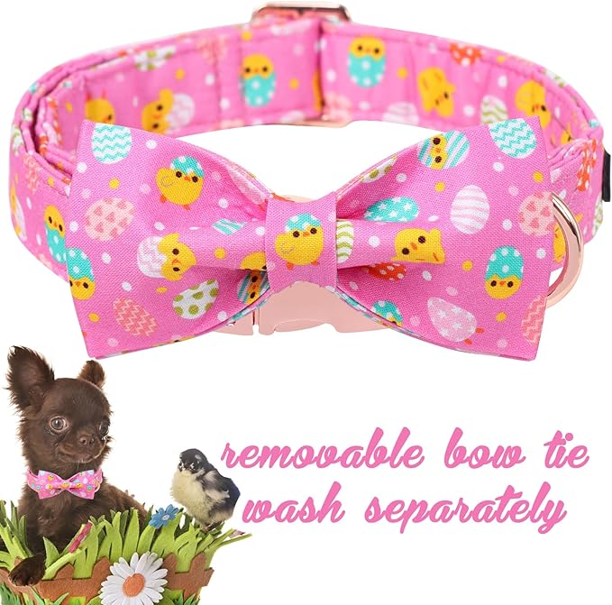 Unique style paws Easter Dog Collar with Bow Easter Eggs Chicken Collar with Flower for Small Medium Large Boys Girls Dogs
