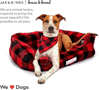 Jax & Bones Relaxer Plaid Dog Bed - Machine Washable Pet Bed for Medium Size Dogs - Hides Shedding Hair, Easy to Clean, Sleep Enhancing