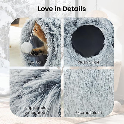 Tempcore Plush Cat Tunnel for Indoor Cats，Collapsible 3-Way Pet Tunnel Toy with Peek Holes for Cats, Kittens, Rabbits, Light Grey