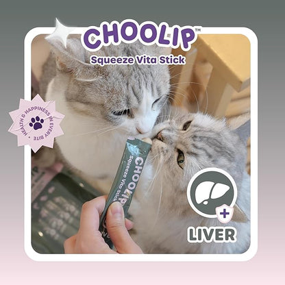 Choolip Squeeze Vita Stick Lickable Cat and Dog Treats, 7-Count Liver Support, Tuna and Chicken with Milk Thistle, CoQ10 and Vitamin E, Vet-Formulated