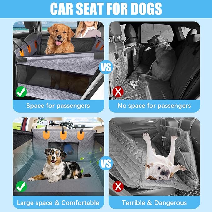 Dog Car Seat for Large Medium Dogs, Hard Bottom Back Seat Extender for Dogs with Soft Removable Blanket, Non-Slip Dog Car Hammock Turn into Soft Pet Travel Bed,Half Pet Seat for Car SUV Truck(Black)