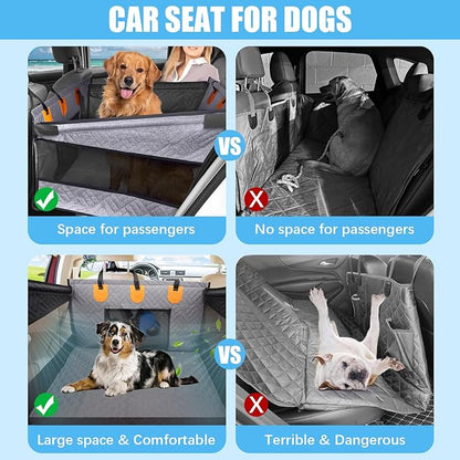 Dog Car Seat for Large Medium Dogs, Hard Bottom Back Seat Extender for Dogs with Soft Removable Blanket, Non-Slip Dog Car Hammock Turn into Soft Pet Travel Bed,Half Pet Seat for Car SUV Truck(Black)