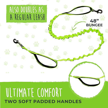 Mighty Paw Hands Free Dog Leash | Bungee Waist Leash for Dog Walking. Pet Running Hands Free Tether for Large, Medium & Small Breeds. Pet Waist Belt (36" - 48") Up to 150 lbs - Green