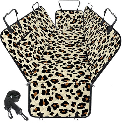 NECKORY Waterproof Dog Car Seat Cover for Back Seat - Durable, Scratch Proof Pet Hammock with Nonslip Design & Storage Pockets, Fits Cars, SUVs, Trucks- S, Leopard/Black