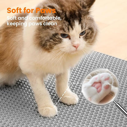 Petinstinct Extra Large Cat Litter Mat, 30x22 Inches Honeycomb Double Layer Cat Litter Trapping Mat, Non Slip Waterproof Urine Proof Large Kitty Litter Box Mat for Floor, Kitten Supplies, XL, Gray
