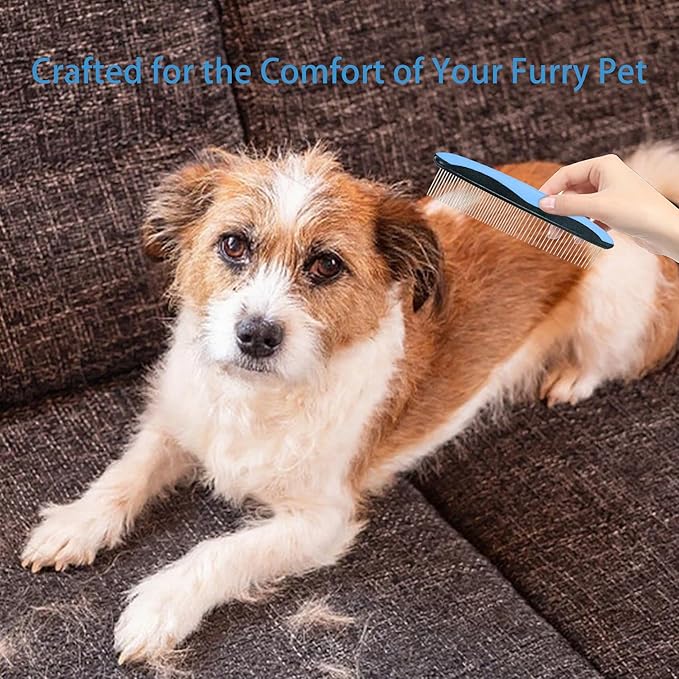 Pet Grooming Rake - Blue Deshedding Comb with Grooming Comb for Dogs and Cats,Double-Sided Dematting Tool,Extra-Wide Deshedding Dog Brush for Long Hair to Effectively Remove Tangles,Knots and Mats