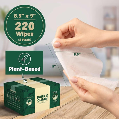 Bark & Clean Dog Wipes for Cleaning and Deodorizing - 2 Pack of 110 8.5" x 9" Bamboo Pet Wipes - Compostable, Hypoallergenic Puppy Wipes - Dog Wipes for Paws, Butt, and Body