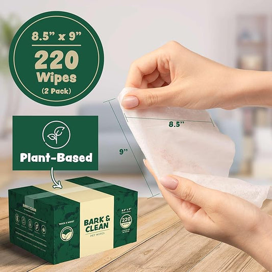 Bark & Clean Dog Wipes for Cleaning and Deodorizing - 2 Pack of 110 8.5" x 9" Bamboo Pet Wipes - Compostable, Hypoallergenic Puppy Wipes - Dog Wipes for Paws, Butt, and Body
