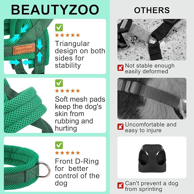 BEAUTYZOO Dog Harness for Small Dogs, No Pull Dog Harness and Leash Set, Soft Escape Proof Puppy Vest Harness with Handle, Reflective Lightweight Step in Harness for Girl Boy Dogs, Green S