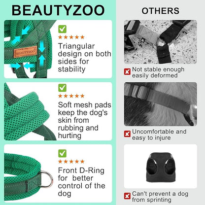 BEAUTYZOO Dog Harness for Small Dogs, No Pull Dog Harness and Leash Set, Soft Escape Proof Puppy Vest Harness with Handle, Reflective Lightweight Step in Harness for Girl Boy Dogs, Green S