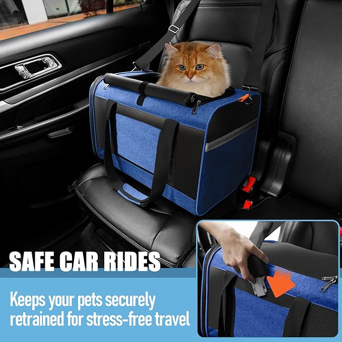 GAPZER Pet Carrier Large Cats 20 lbs Top Load/Soft Sided Small Dog Travel Carriers/Collapsible Carrier Bag for Medium Cat Puppy/Sturdy Transport Carriers Long Trips/Medium Cats 15 pounds Blue