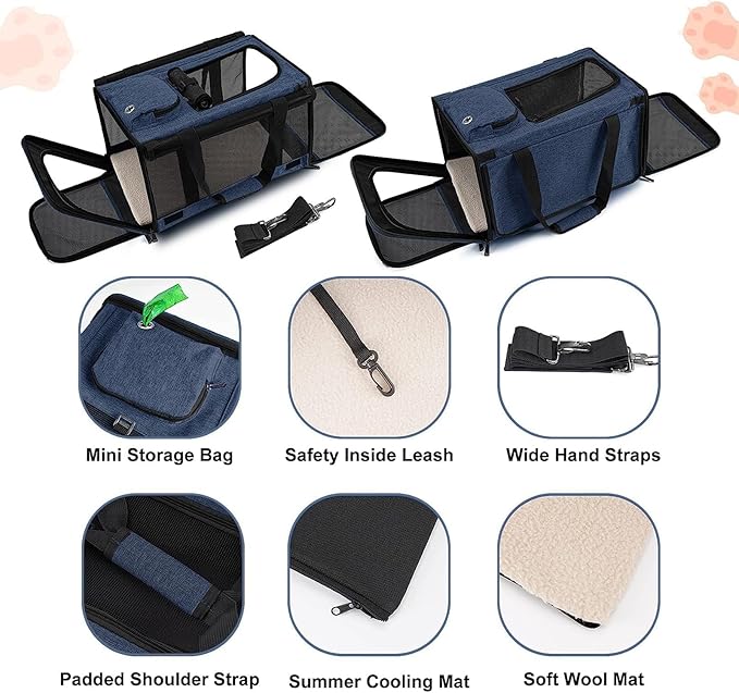 GAPZER Medium Cat Carrier Large Cat 15 lbs+ Soft Pet Carrier Small Puppy/Ventilated 2 Kittens Car Travel Bag Case/Comfy Big Maine Coons 25 Pounds/Soft-Sided Mesh Kitty Products Dark Blue