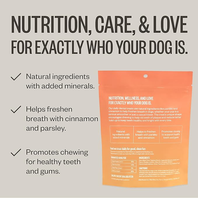 Ollie Dental Chews for Large Dogs, 4 Pack, Fresh Breath, Teeth Cleaning Treats, Sticks for Dog Oral Care, with Parsley and Cinnimon, for Pups 51 lbs and Above