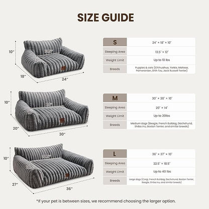 Warmrest Cat Couch for Pets, Cute Small Dog Couch Bed with Cozy Soft Faux Rabbit Fur for Small Dogs, Fuzzy Dog Couch for Indoor Cats, Supportive Pet Sofa with Removable Washable Cover, Light Gray, 30"