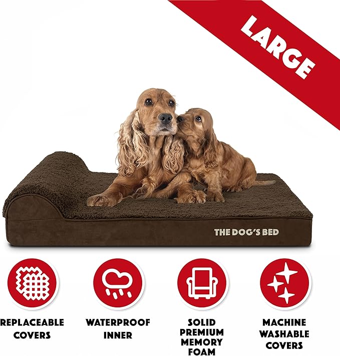 The Dog’s Bed Orthopedic Headrest Dog Bed Large Brown, Memory Foam, Pain Relief for Arthritis, Hip & Elbow Dysplasia, Post Surgery, Lameness, Waterproof Washable Cover, Veterinary Approved